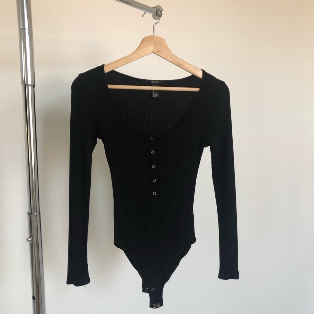 Black Buttoned Bodysuit